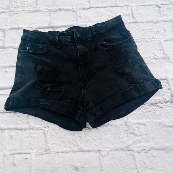 KanCan Denim Short Women Size 11/29 Black Distressed Mid Rise Cuffed Hem - Picture 1 of 10